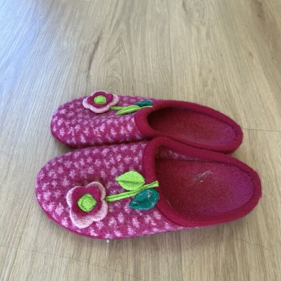 Garnet Hill womens US 8 EU 39 Haflinger Classic Boiled Wool Slipper Flower pink - Picture 3 of 5